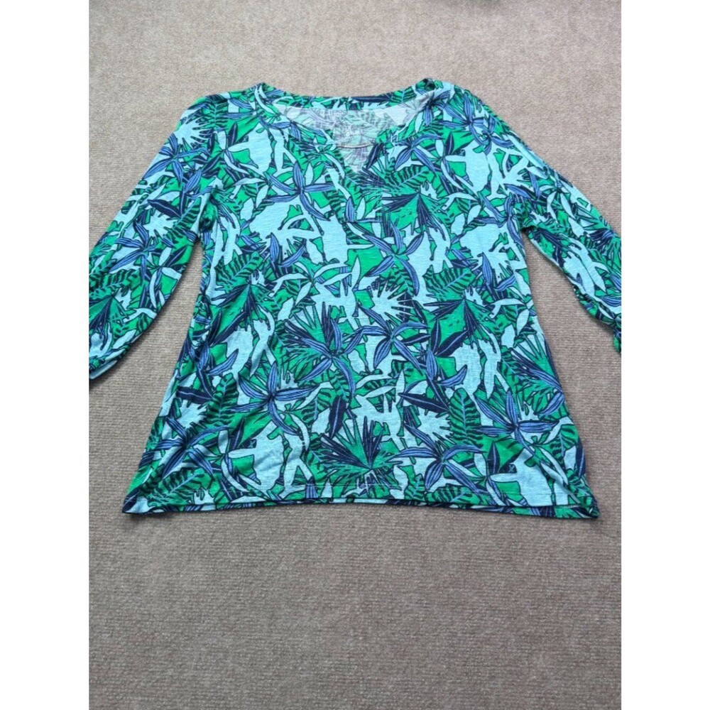 NWT Palm Grove Tropical Leaf Print Slub Knit Tunic 3/4 Sleeves Size Medium - Picture 2 of 7
